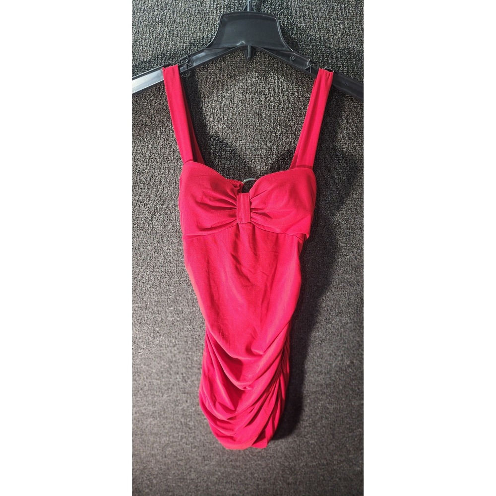 Kiwi Red Ruched Bodycon Mini Dress Sweetheart Bow Neck Sleeveless Party Clubwear